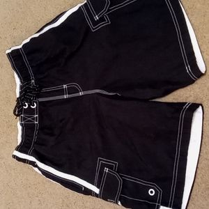 OP Men's Swim Trunks. Black with White Trim. Size Small 28-30